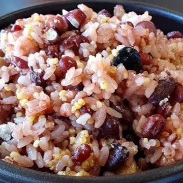 Close-up of a bowl of rice with red beans