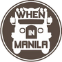 Logo of 'When in Manila' with a jeepney illustration on a brown background