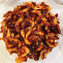 Korean dried shrimp side dish on a white plate
