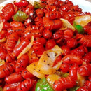 Korean stir-fry, featuring Vienna sausages and vegetables on a white plate